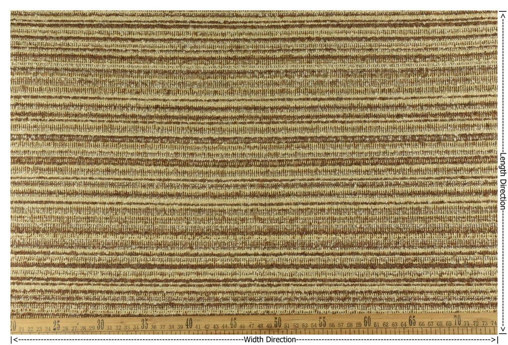 Designer High End Heavy Weight Cotton Blend Striped Boucle Upholstery Fabric|Textured Fabric For Chair Sofa|Brown Yellow Chunky Fabric