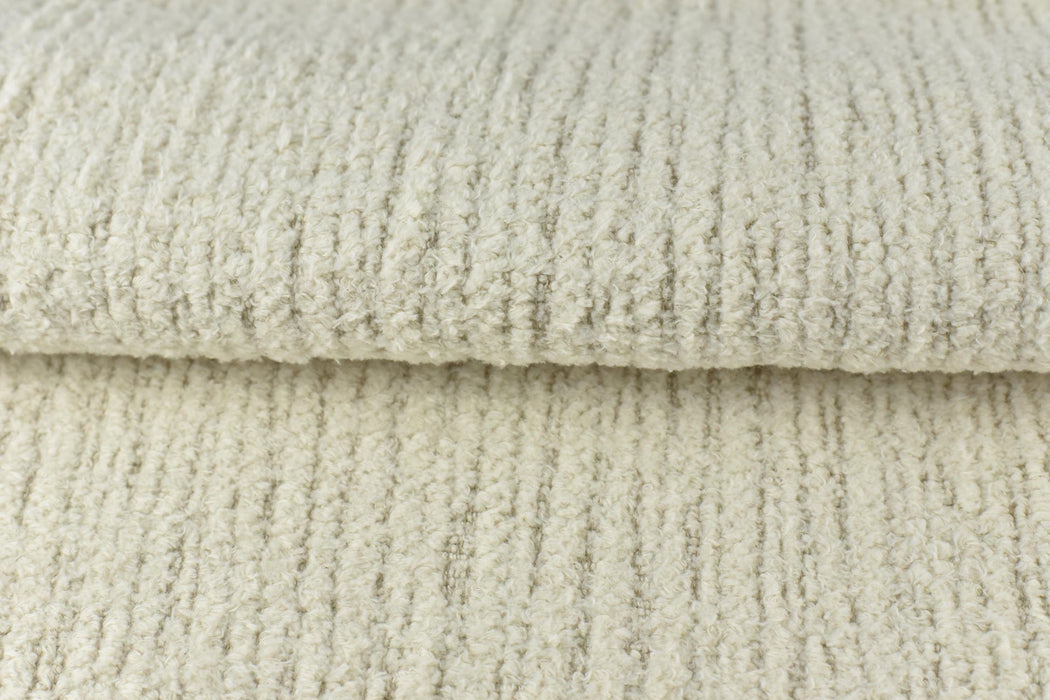 Designer Luxury Plushed Textured 100% Pure Cotton Cream White Striped Upholstery Fabric For Chair|Heavy Weight Soft Natural Fabric For Sofa