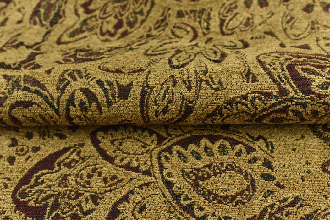 Heavy Weight Floral Jacquard Chenille Upholstery Fabric|Gold Brown Dark Red Vintage Large Pattern|Rustic Furniture Fabric for Chair Couch