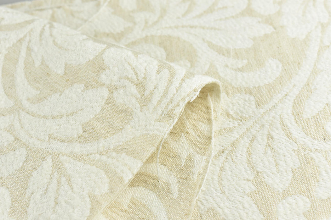 Heavy Weight Vintage Cream White Floral Jacquard Wool Linen Cotton Blend Upholstery Fabric For Chair Curtain|Home Decor Cozy Soft Fabric