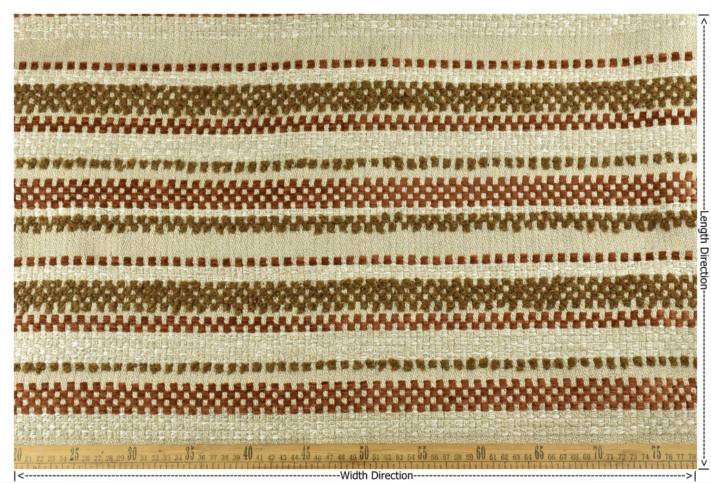 Designer High End Extra Heavy Weight Linen Blend Rust Brown Striped Upholstery Fabric For Chair|Heavy Duty Textured Furniture Fabric