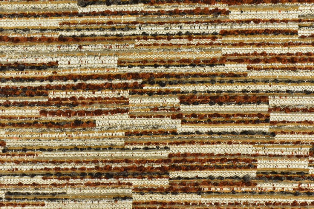 Designer High End Heavy Weight Linen Blend Rust Brown Striped Boucle Upholstery Fabric For Chair|Heavy Duty Geometric Furniture Fabric