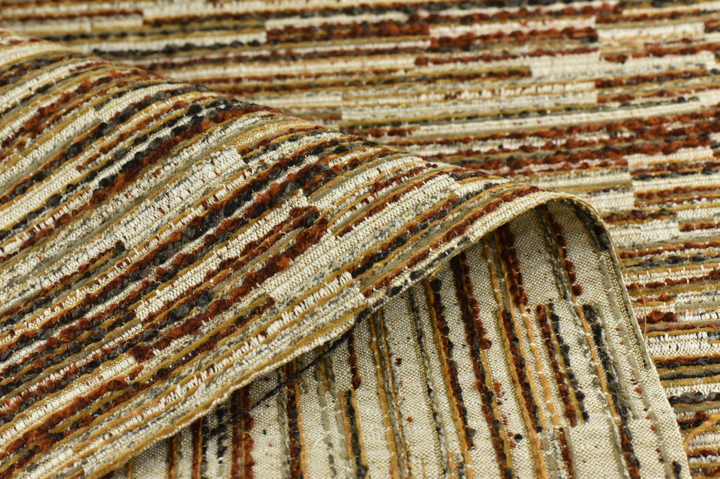 Designer High End Heavy Weight Linen Blend Rust Brown Striped Boucle Upholstery Fabric For Chair|Heavy Duty Geometric Furniture Fabric