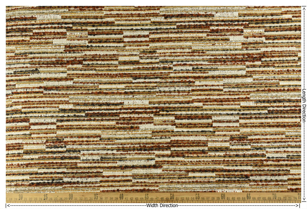 Designer High End Heavy Weight Linen Blend Rust Brown Striped Boucle Upholstery Fabric For Chair|Heavy Duty Geometric Furniture Fabric