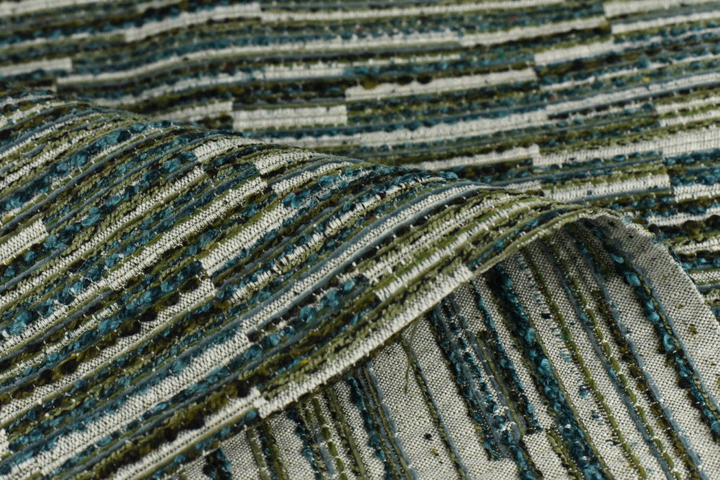 Designer High End Heavy Weight Linen Blend Blue Green Striped Boucle Upholstery Fabric For Chair|Heavy Duty Geometric Furniture Fabric