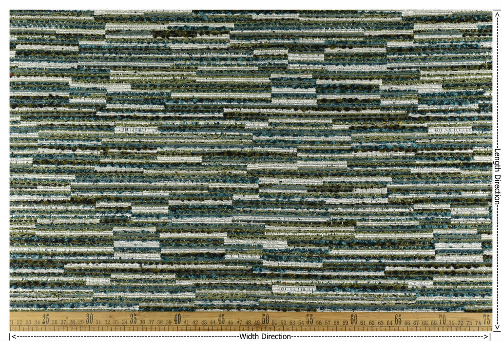 Designer High End Heavy Weight Linen Blend Blue Green Striped Boucle Upholstery Fabric For Chair|Heavy Duty Geometric Furniture Fabric