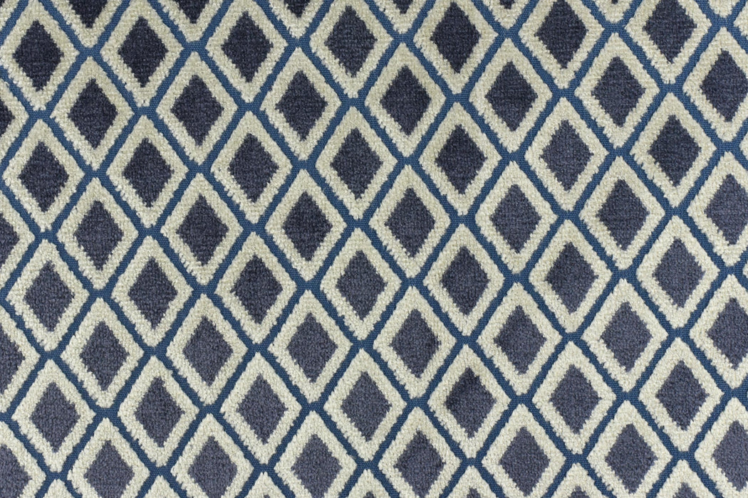 Heavy Weight Blue Raised Diamond Pattern Cut Velvet Upholsetry Fabric For Chair Couch|Luxury Geometric Jacquard Velvet Fabric For Ottoman