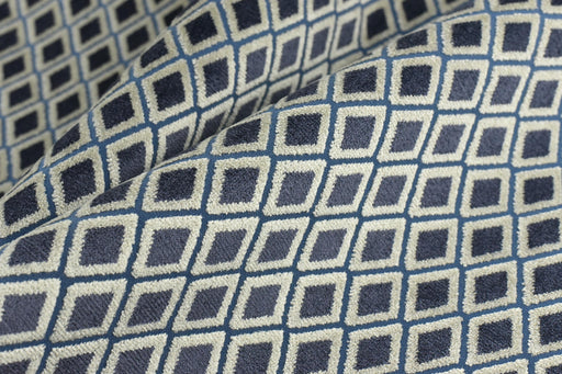 Heavy Weight Blue Raised Diamond Pattern Cut Velvet Upholsetry Fabric For Chair Couch|Luxury Geometric Jacquard Velvet Fabric For Ottoman