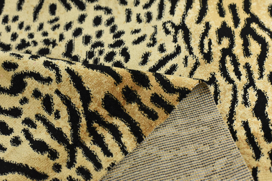 Heavy Weight Gold Black Exotic Tiger Skin Cut Velvet Upholstery Fabric For Chair|Wild Animal Abstract Geometric Furniture Upholstery Fabric
