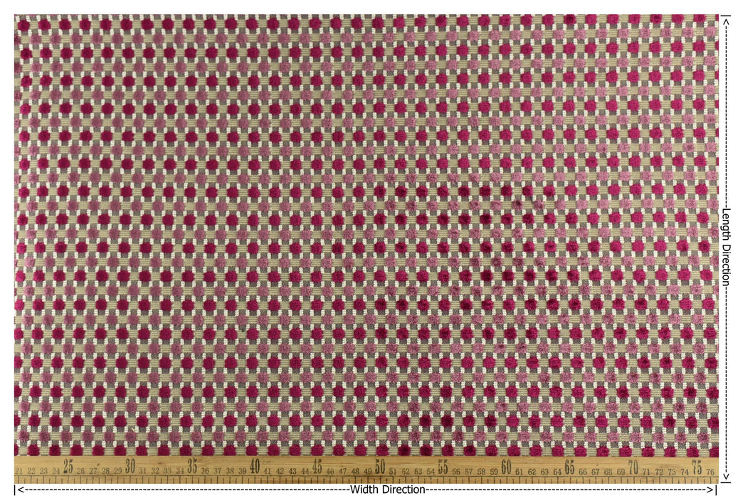 Heavy Weight Raised Square Dot Geometric Cut Velvet Upholstery Fabric For Chair|Multi-Colored Pink Checkered Velvet Fabric For Couch