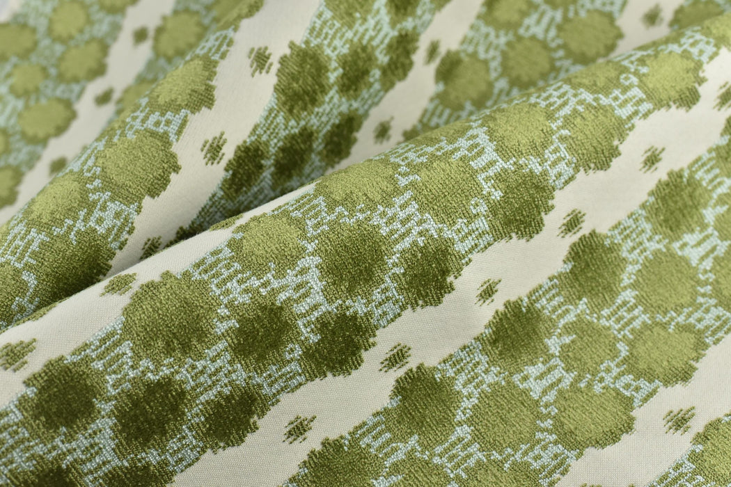 Heavy Weight Blue and Green Geometric Cut Velvet Upholstery Fabric|Luxury Abstract Raised Textured Fabric For Chair, Sofa, and Pillow Fabric