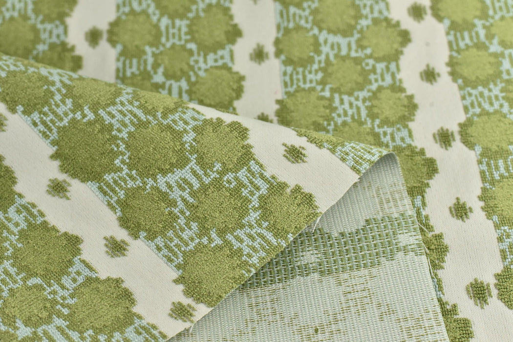 Heavy Weight Blue and Green Geometric Cut Velvet Upholstery Fabric|Luxury Abstract Raised Textured Fabric For Chair, Sofa, and Pillow Fabric