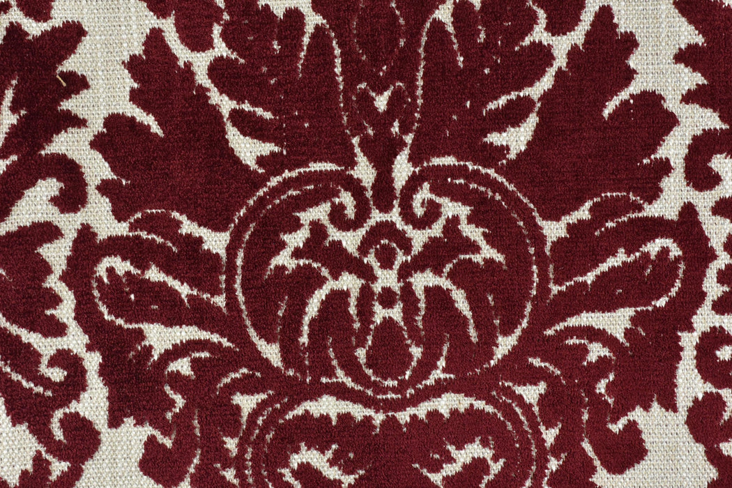 Heavy Weight Mid-Century Modern Red Damask Floral Cut Velvet Upholsetry Fabric For Chair|Vintage Floral Jacquard Fabric For Sofa Ottoman