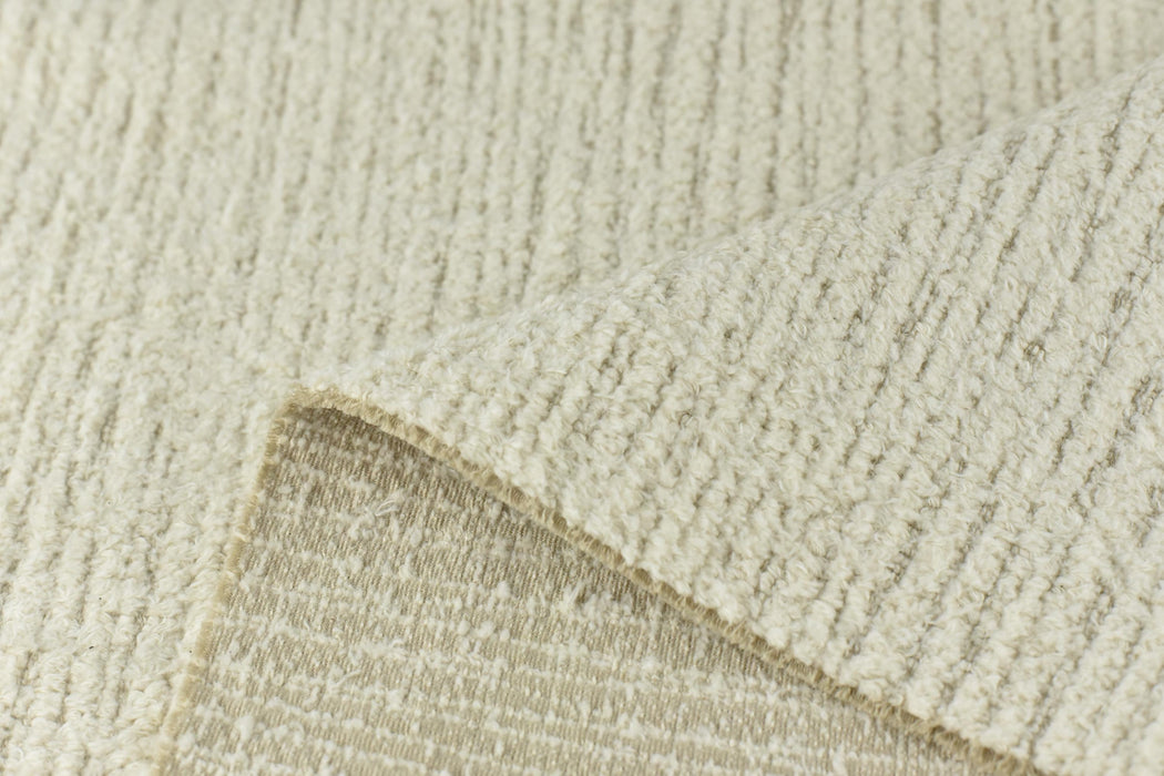 Designer Luxury Plushed Textured 100% Pure Cotton Cream White Striped Upholstery Fabric For Chair|Heavy Weight Soft Natural Fabric For Sofa