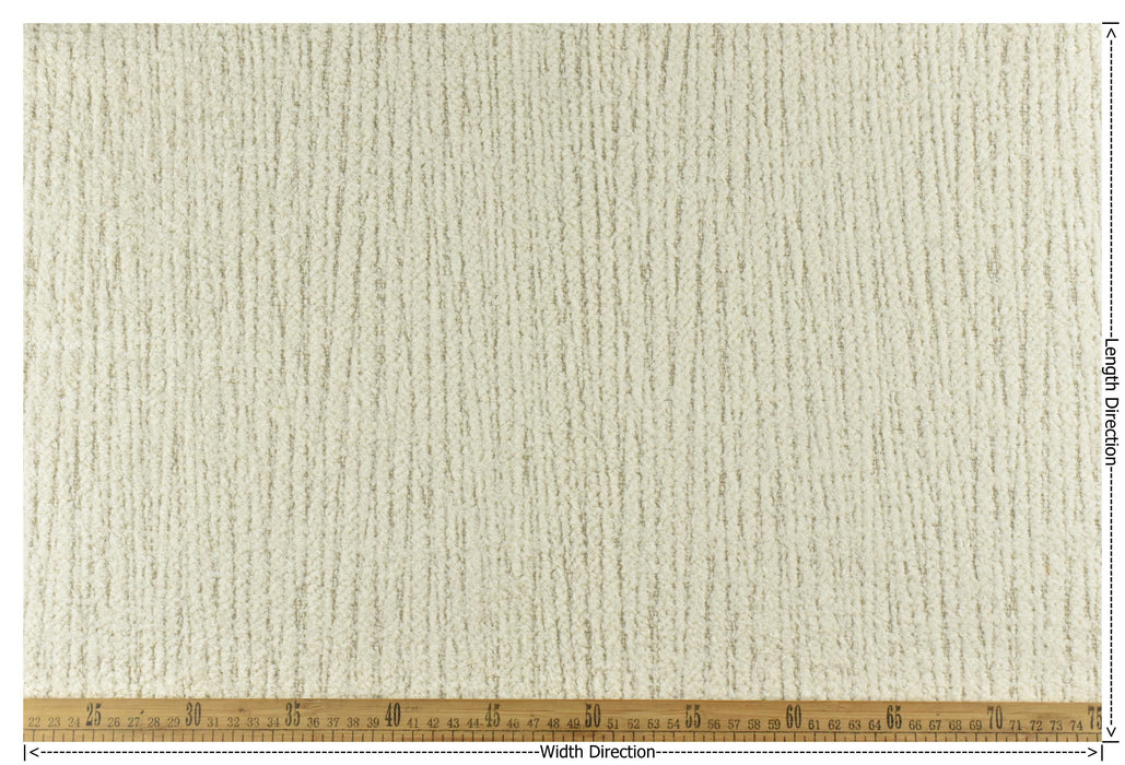 Designer Luxury Plushed Textured 100% Pure Cotton Cream White Striped Upholstery Fabric For Chair|Heavy Weight Soft Natural Fabric For Sofa