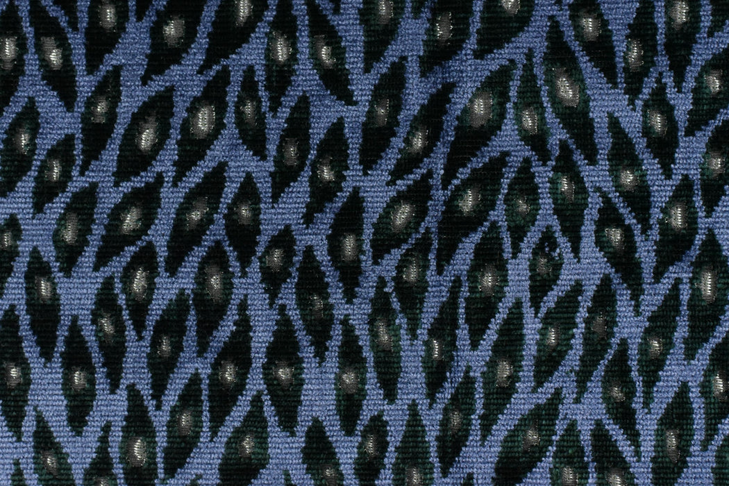 Designer Heavy Weight Blue and Green Peacock Feather Pattern Cut Velvet Upholstery Fabric For Chair|Geometric Animal Skin Fabric