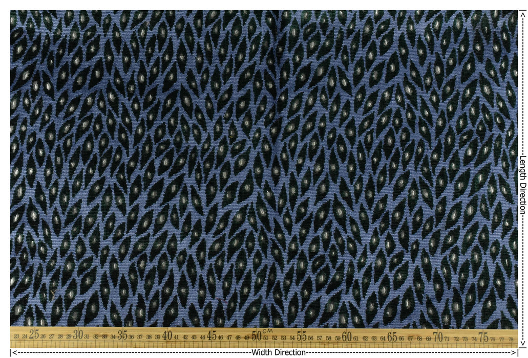 Designer Heavy Weight Blue and Green Peacock Feather Pattern Cut Velvet Upholstery Fabric For Chair|Geometric Animal Skin Fabric