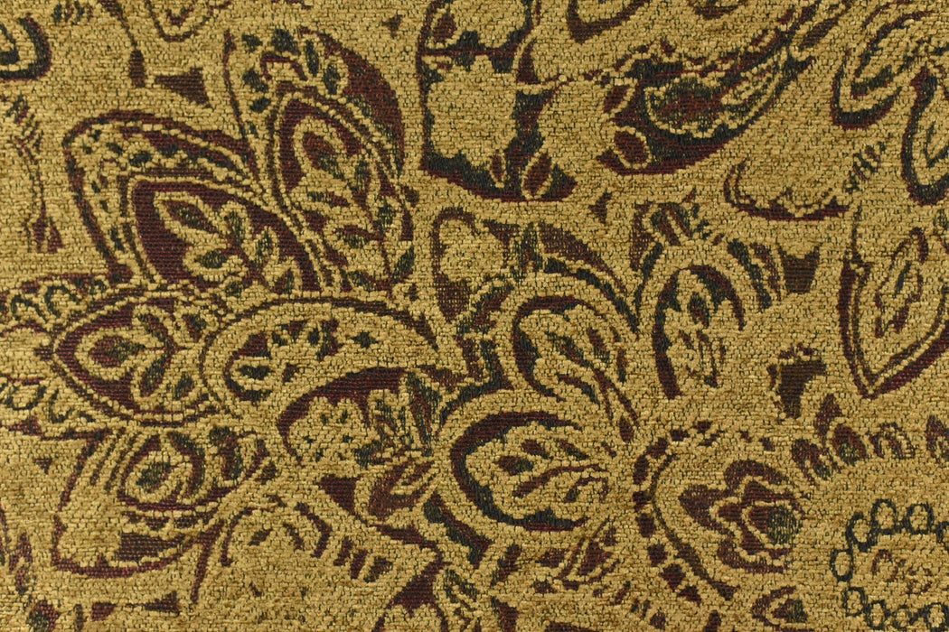 Heavy Weight Floral Jacquard Chenille Upholstery Fabric|Gold Brown Dark Red Vintage Large Pattern|Rustic Furniture Fabric for Chair Couch