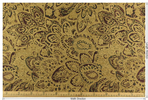 Heavy Weight Floral Jacquard Chenille Upholstery Fabric|Gold Brown Dark Red Vintage Large Pattern|Rustic Furniture Fabric for Chair Couch