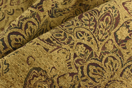 Heavy Weight Floral Jacquard Chenille Upholstery Fabric|Gold Brown Dark Red Vintage Large Pattern|Rustic Furniture Fabric for Chair Couch