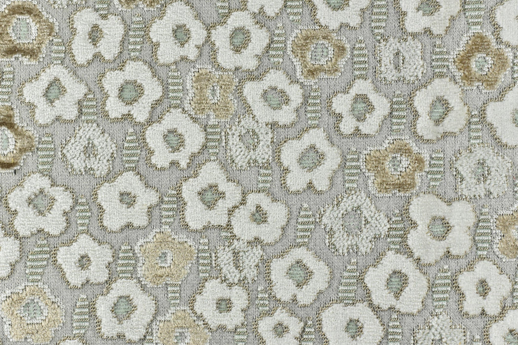Heavy Weight Cream Tan Green Floral Cut Velvet Upholstery Fabric|Soft Hand Durable Luxury Fabric|Vintage Floral Furniture Fabric for Chair