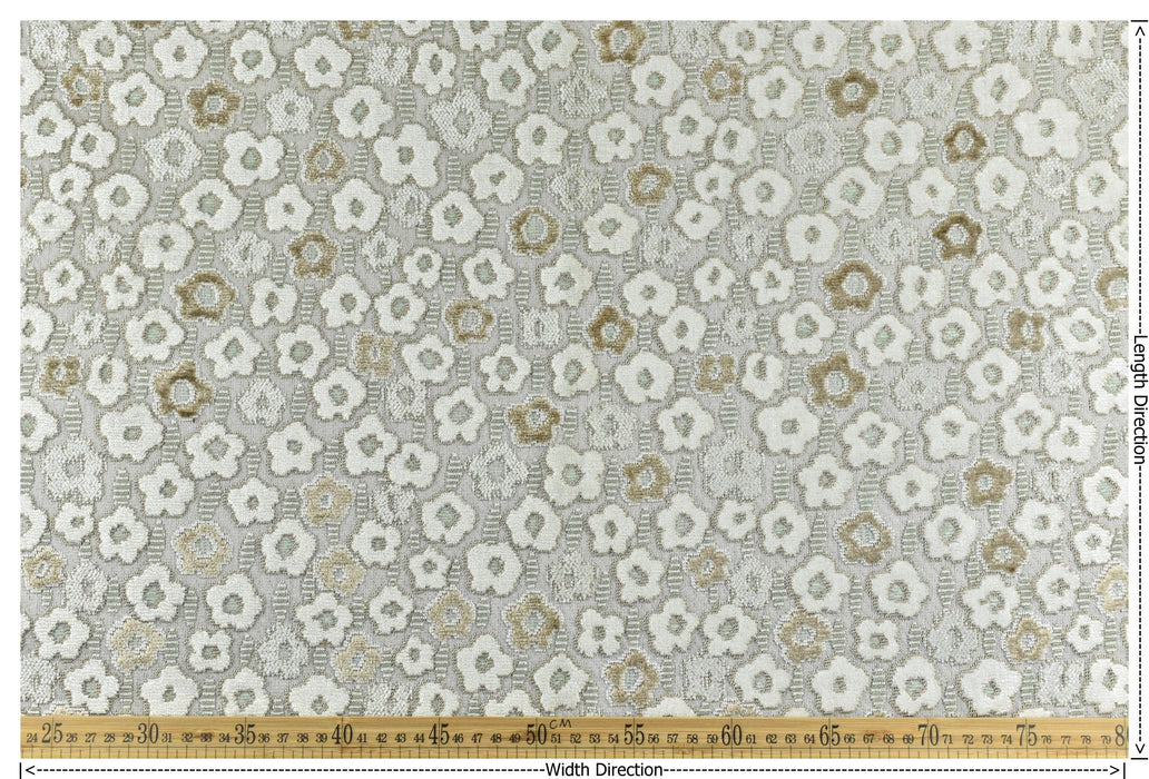 Heavy Weight Cream Tan Green Floral Cut Velvet Upholstery Fabric|Soft Hand Durable Luxury Fabric|Vintage Floral Furniture Fabric for Chair