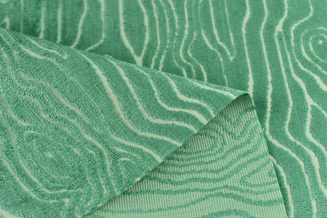 Heavy Weight Teal Green Wood Bark Textured Abstract Geometric Raised Cut Velvet Upholsetry Fabric For Chair Couch