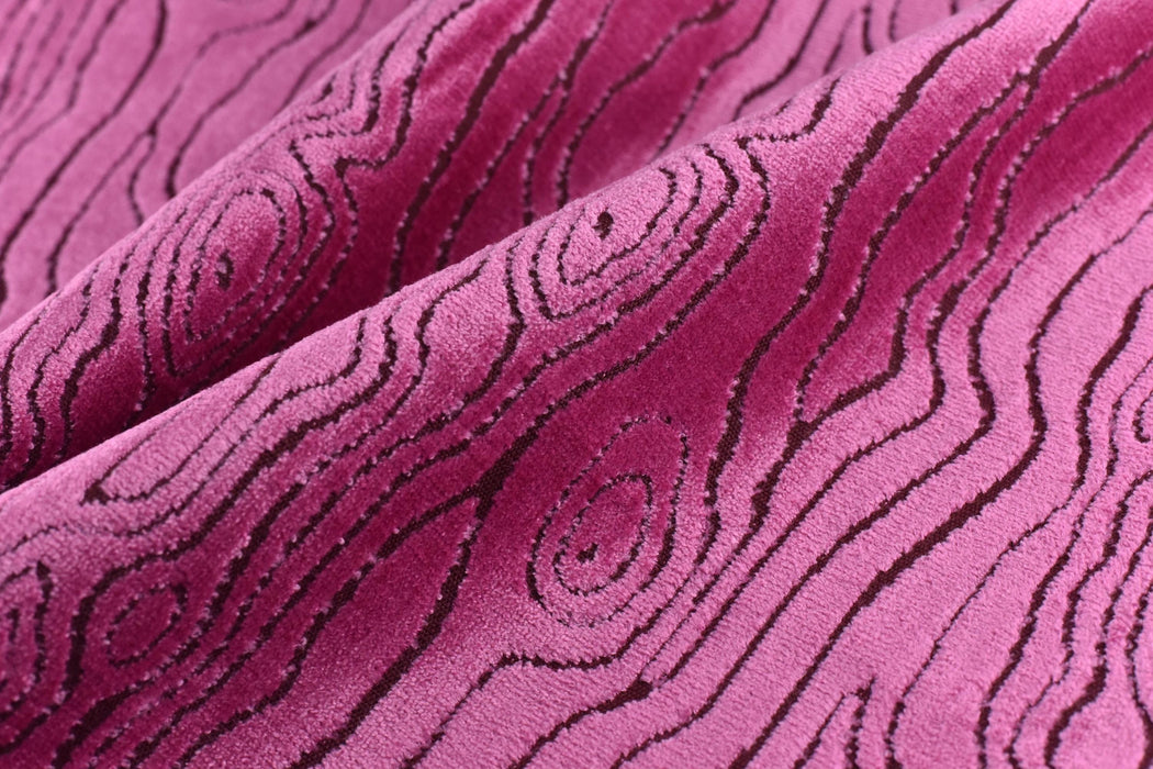 Heavy Weight Purplish Red Wood Bark Textured Abstract Geometric Raised Cut Velvet Upholsetry Fabric For Chair Couch