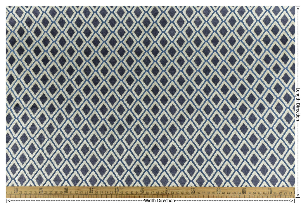Heavy Weight Blue Raised Diamond Pattern Cut Velvet Upholsetry Fabric For Chair Couch|Luxury Geometric Jacquard Velvet Fabric For Ottoman
