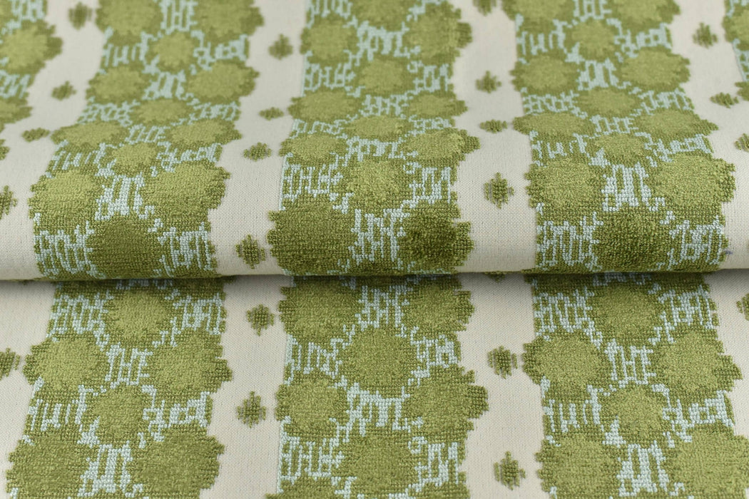 Heavy Weight Blue and Green Geometric Cut Velvet Upholstery Fabric|Luxury Abstract Raised Textured Fabric For Chair, Sofa, and Pillow Fabric