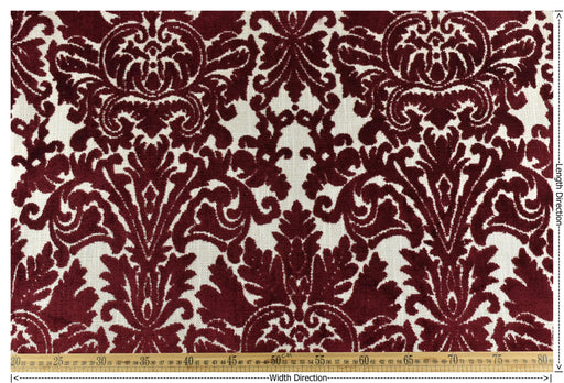 Heavy Weight Mid-Century Modern Red Damask Floral Cut Velvet Upholsetry Fabric For Chair|Vintage Floral Jacquard Fabric For Sofa Ottoman