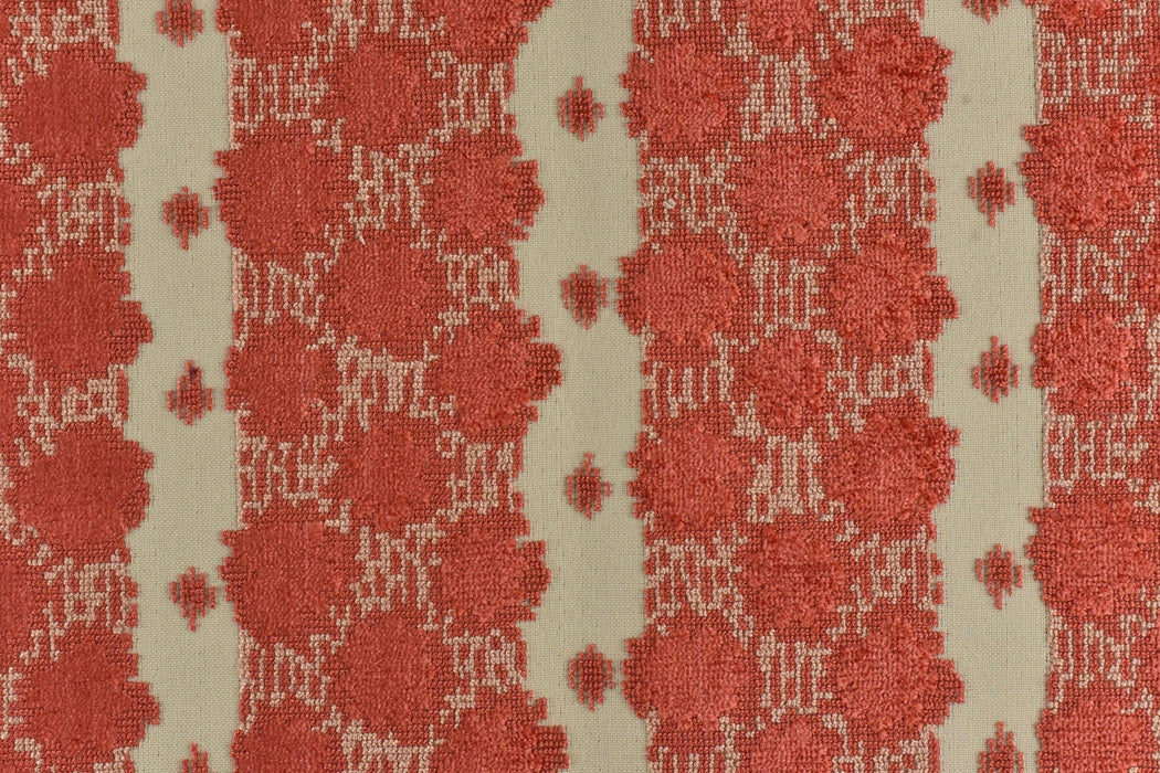 Heavy Weight Coral Geometric Cut Velvet Upholstery Fabric|Luxury Abstract Raised Textured Fabric For Chair, Sofa, and Pillow Fabric