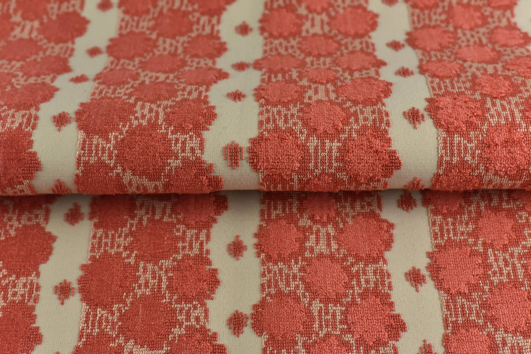 Heavy Weight Coral Geometric Cut Velvet Upholstery Fabric|Luxury Abstract Raised Textured Fabric For Chair, Sofa, and Pillow Fabric