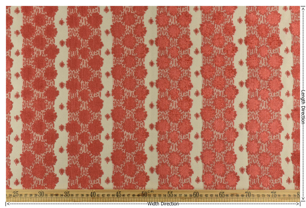 Heavy Weight Coral Geometric Cut Velvet Upholstery Fabric|Luxury Abstract Raised Textured Fabric For Chair, Sofa, and Pillow Fabric