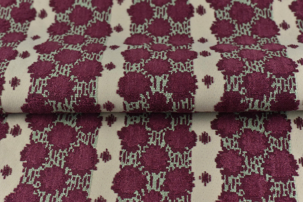 Heavy Weight Burgundy Geometric Cut Velvet Upholstery Fabric|Luxury Abstract Raised Textured Fabric For Chair, Sofa, and Pillow Fabric