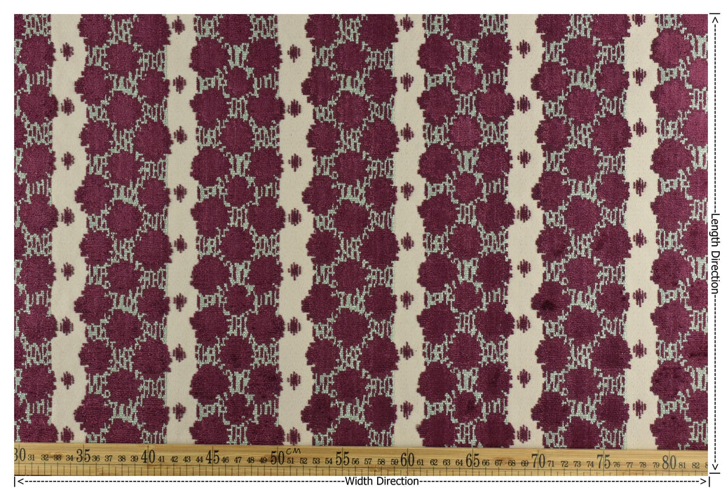 Heavy Weight Burgundy Geometric Cut Velvet Upholstery Fabric|Luxury Abstract Raised Textured Fabric For Chair, Sofa, and Pillow Fabric