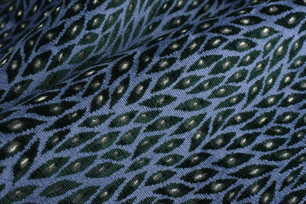 Designer Heavy Weight Blue and Green Peacock Feather Pattern Cut Velvet Upholstery Fabric For Chair|Geometric Animal Skin Fabric