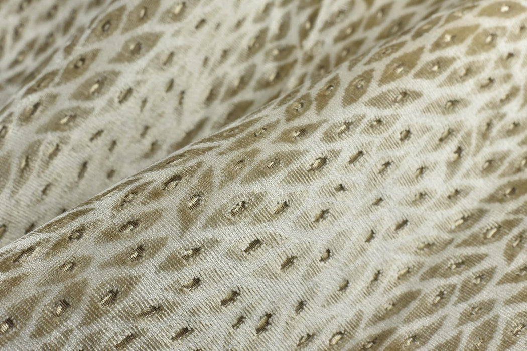 Designer Heavy Weight Cream Grey Peacock Feather Pattern Cut Velvet Upholstery Fabric For Chair|Geometric Animal Skin Fabric