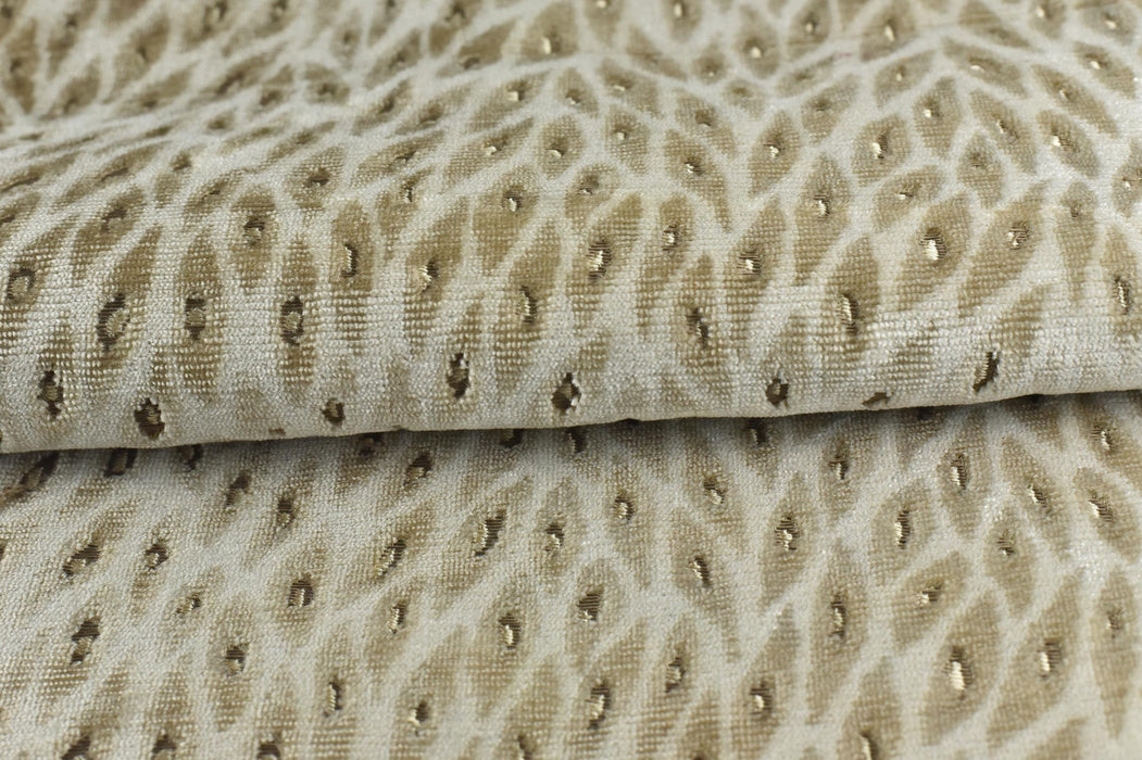 Designer Heavy Weight Cream Grey Peacock Feather Pattern Cut Velvet Upholstery Fabric For Chair|Geometric Animal Skin Fabric