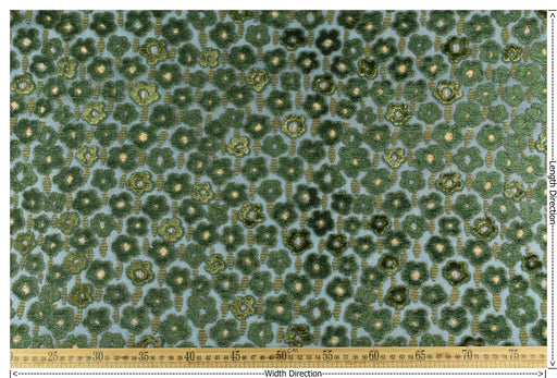 Designer Heavy Weight Blue and Green Raised Floral Cut Velvet Upholstery Fabric|Luxury Green Chartruse Furniture Fabric For Chair Couch