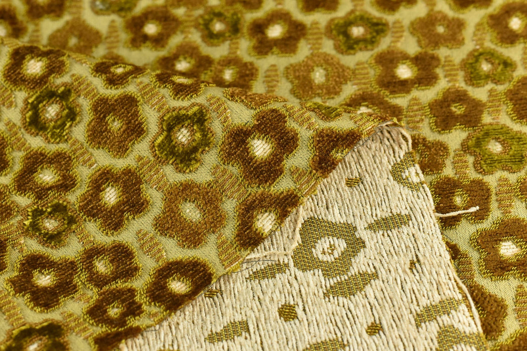 Designer Heavyweight Gold Floral Cut Velvet Upholstery Fabric|Soft Hand Durable Luxury Fabric|Vintage Floral Furniture Fabric for Chair