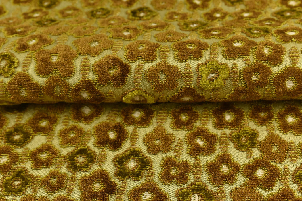 Designer Heavyweight Gold Floral Cut Velvet Upholstery Fabric|Soft Hand Durable Luxury Fabric|Vintage Floral Furniture Fabric for Chair