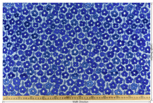 Designer Heavy Weight Rayal Blue Floral Cut Velvet Upholstery Fabric|Vintage Floral Furniture Fabric for Chair & Couch|Luxury Durable Fabric