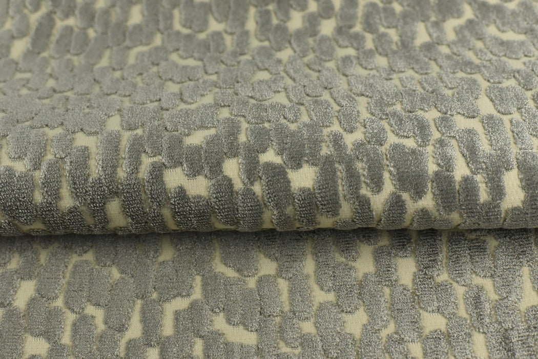 Heavy Weight Abstract Geometric Gray Raised Cut Velvet Upholsetry Fabric For Chair|Luxury Jacquard Velvet Furniture Fabric For Ottoman