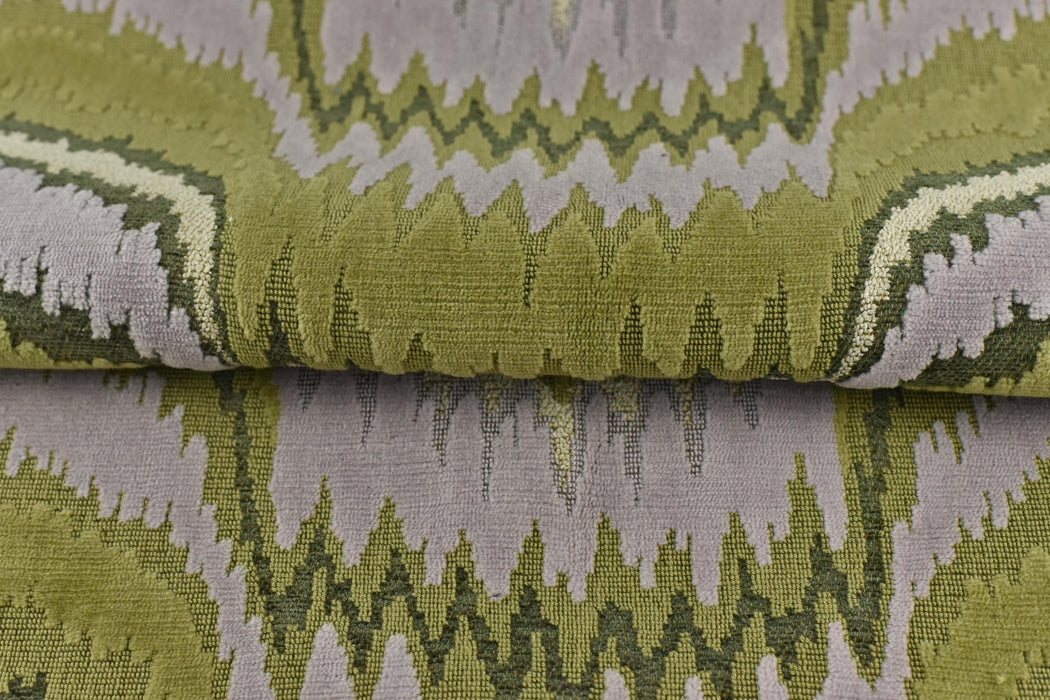 Heavy Weight Green Wavy Abstract Geometric Raised Cut Velvet Upholsetry Fabric For Chair|Luxury Large Pattern Furniture Fabric For Ottoman