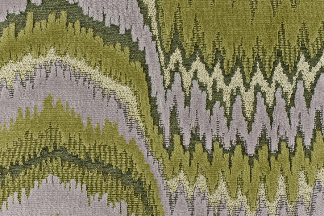Heavy Weight Green Wavy Abstract Geometric Raised Cut Velvet Upholsetry Fabric For Chair|Luxury Large Pattern Furniture Fabric For Ottoman