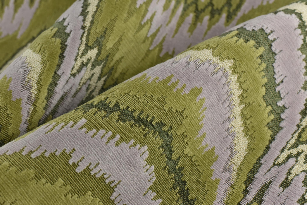 Heavy Weight Green Wavy Abstract Geometric Raised Cut Velvet Upholsetry Fabric For Chair|Luxury Large Pattern Furniture Fabric For Ottoman