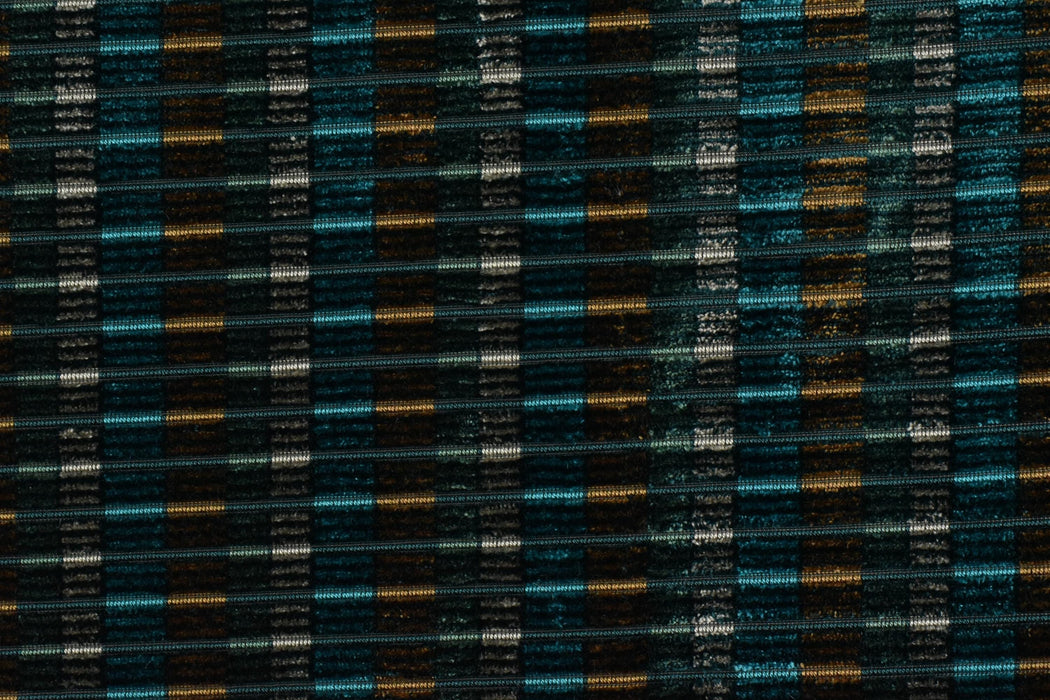Designer Heavyweight Blue Green Gold Raised Striped Upholstery Fabric|Colorful Cut Velvet Fabric For Chair|Luxury Drapery Curtain Fabric