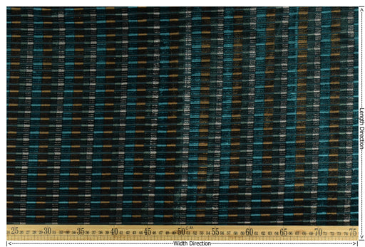 Designer Heavyweight Blue Green Gold Raised Striped Upholstery Fabric|Colorful Cut Velvet Fabric For Chair|Luxury Drapery Curtain Fabric