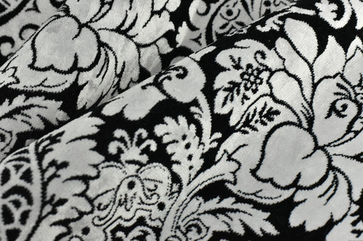 Heavy Weight Black and White Floral Cut Velvet Upholstery Fabric|Luxury Reupholstery Fabric For Chair, Sofa, and Pillow Fabric